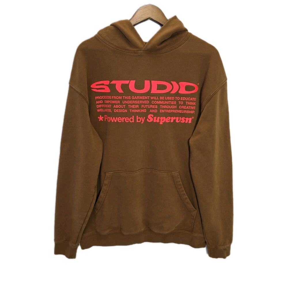 Supervsn Studios STUDID Powered By Hoodie Brown Pink Neon Mens XL Streetwear